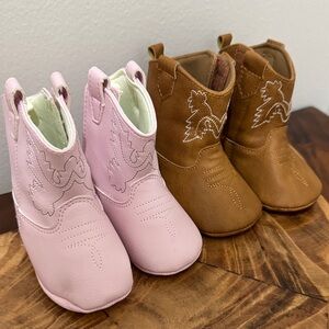Adorable Pink and Brown Baby Boots